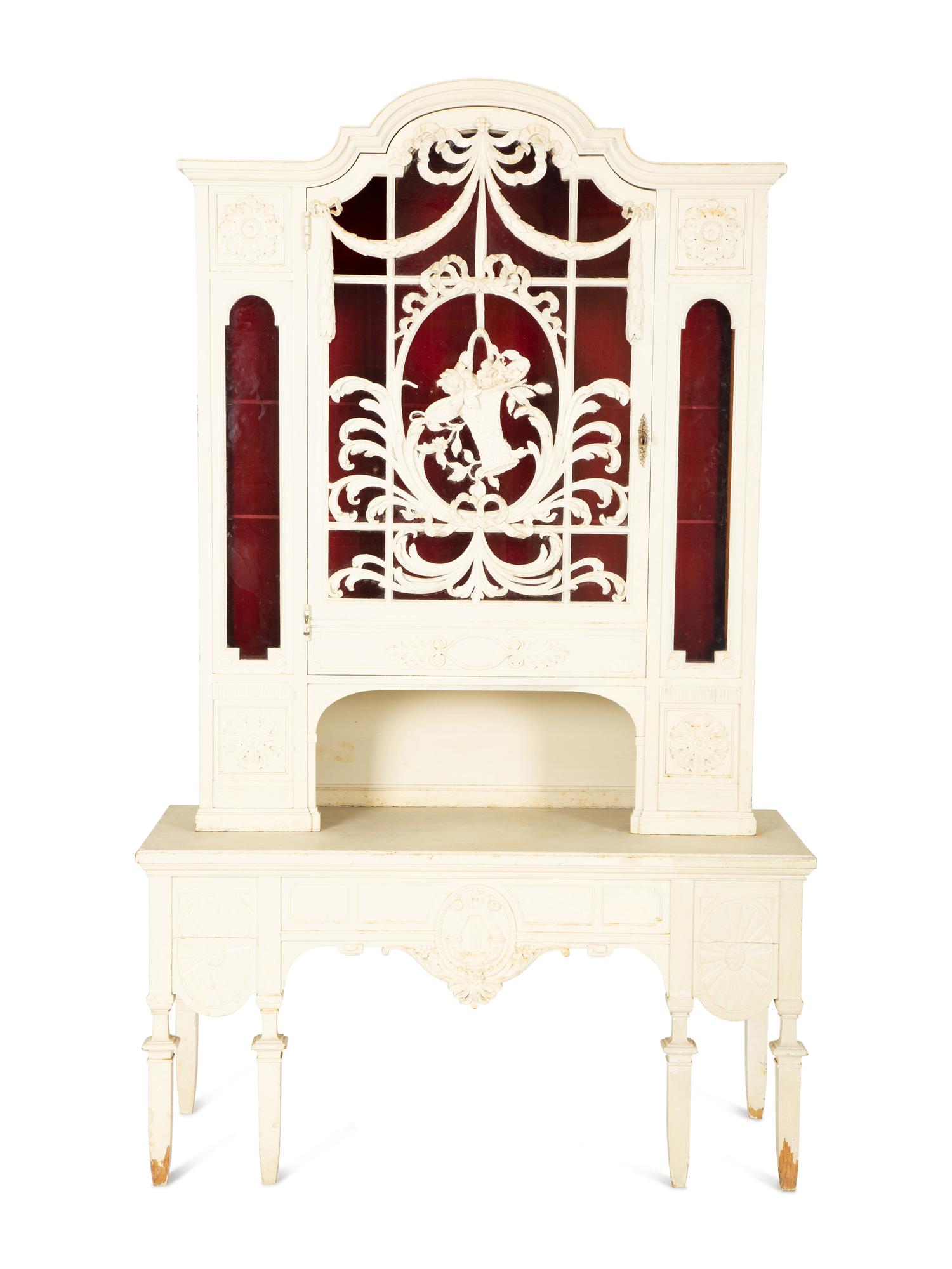 A Continental White Painted Cabinet on Marble Top Base — Late 19th Century