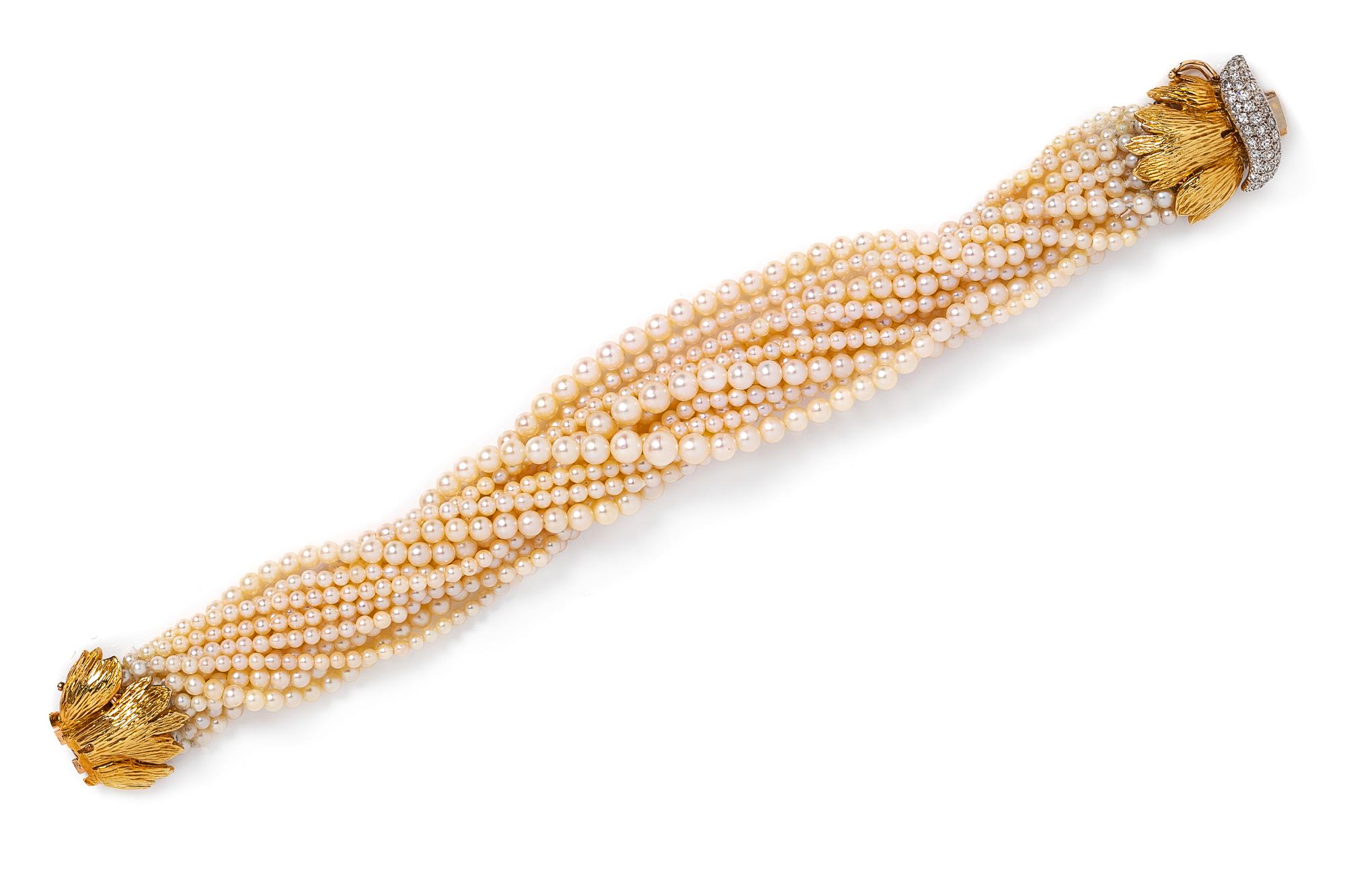 CULTURED PEARL AND DIAMOND TORSADE BRACELET