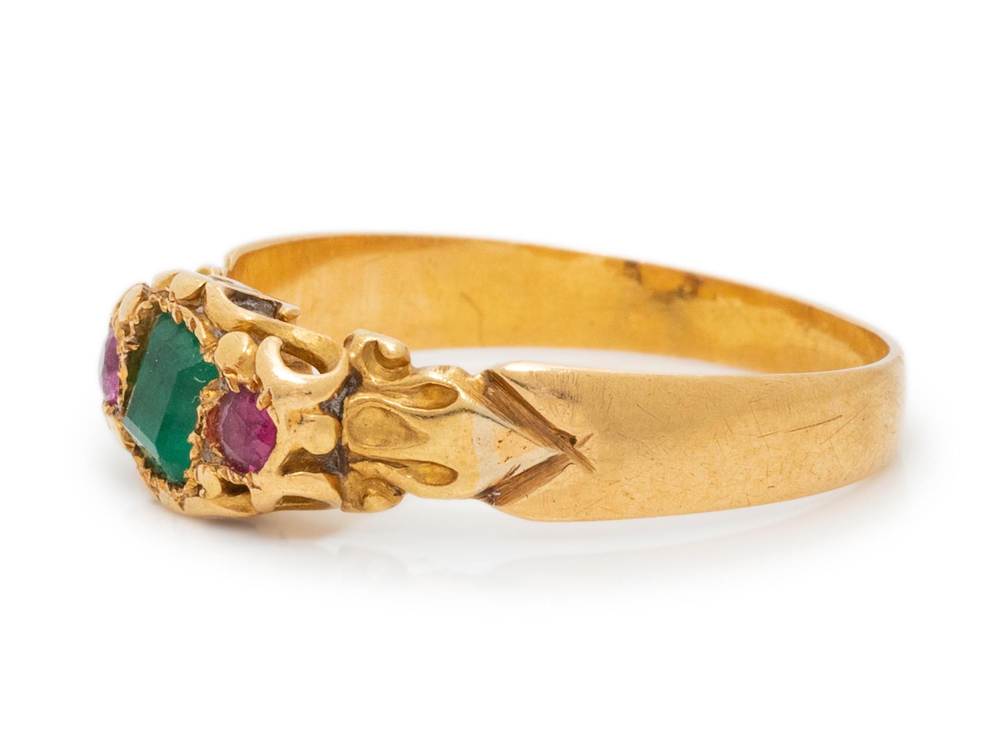 An Edwardian 18 Karat Yellow Gold, Emerald and Ruby Ring,