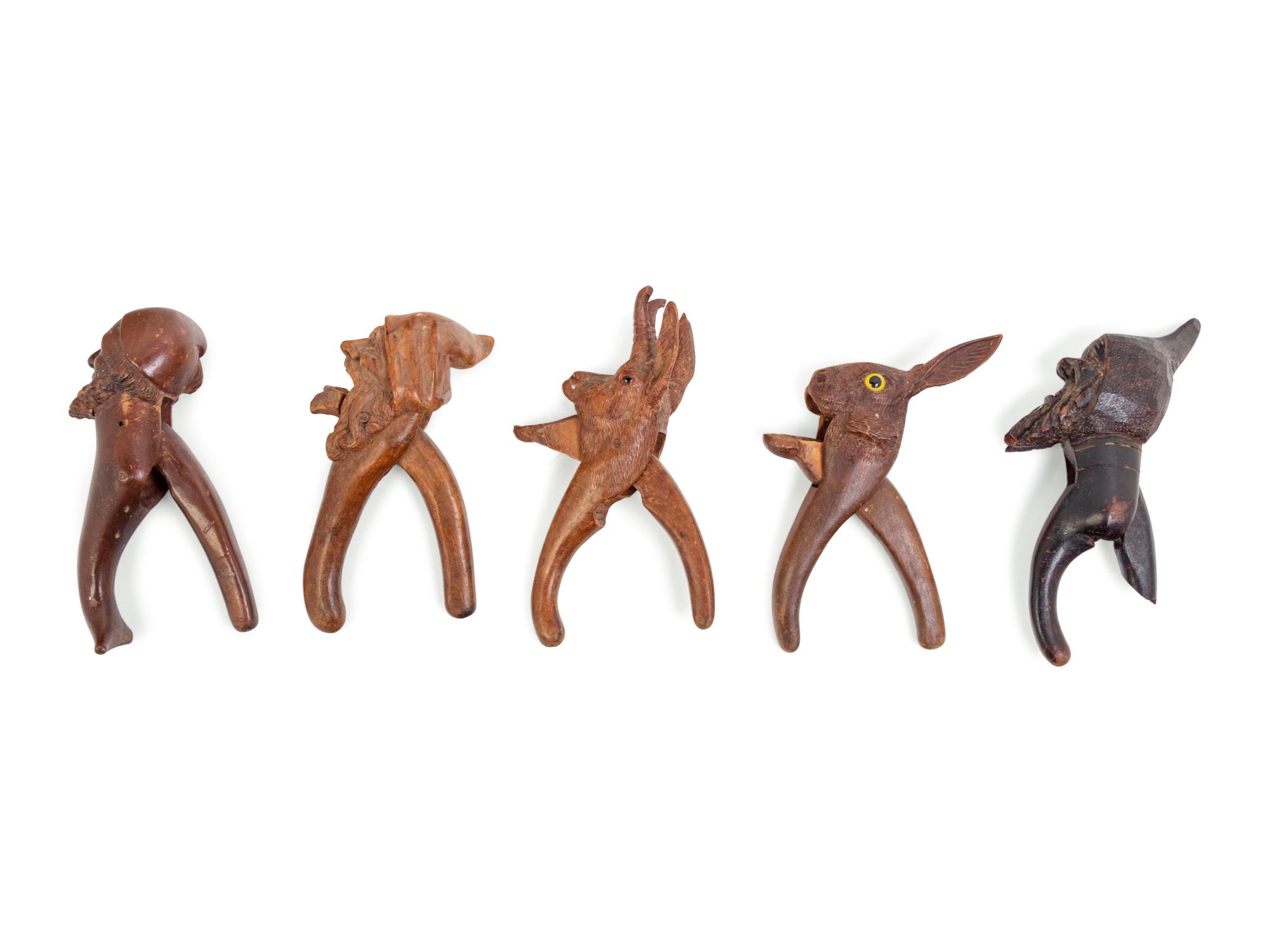 Five Black Forest Carved Figural Nutcrackers