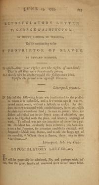 [Washington, George] A Lengthy Lifetime Attack on President Washington for Being a Slaveholder, 1797