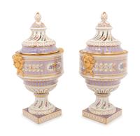 A Pair of Dresden Porcelain Urns