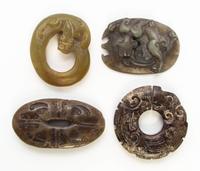 A Group of Four Carved Jade Articles Height of first 2 3/16 inches.