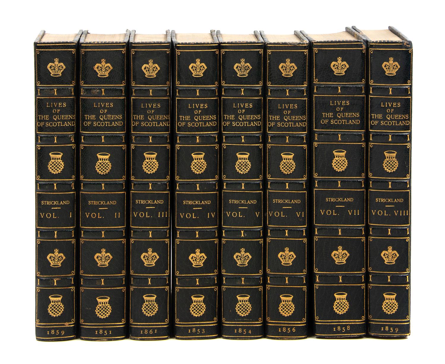 [FINELY BOUNDS SETS]. GREEN and STRICKLAND. Lives of the Princesses of England - Queens of England - Queens of Scotland. 1844-1859.