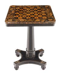 A Regency Penwork, Ebonized and Cream-Painted Game Table