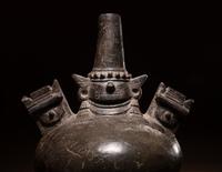 A Sican Blackware Stirrup Vessel