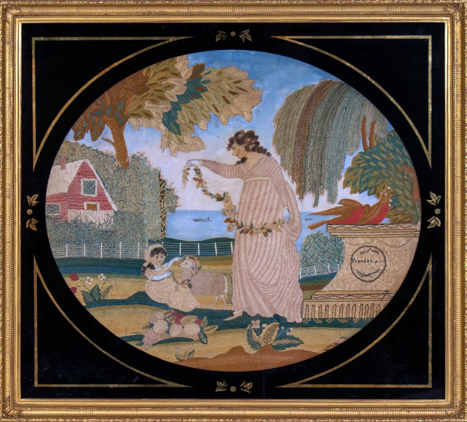 An English Embroidered and Painted Silk Friendship Picture — 19TH CENTURY