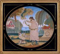 An English Embroidered and Painted Silk Friendship Picture — 19TH CENTURY