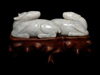 A Mottled Grey Jade Carving of Double Deers