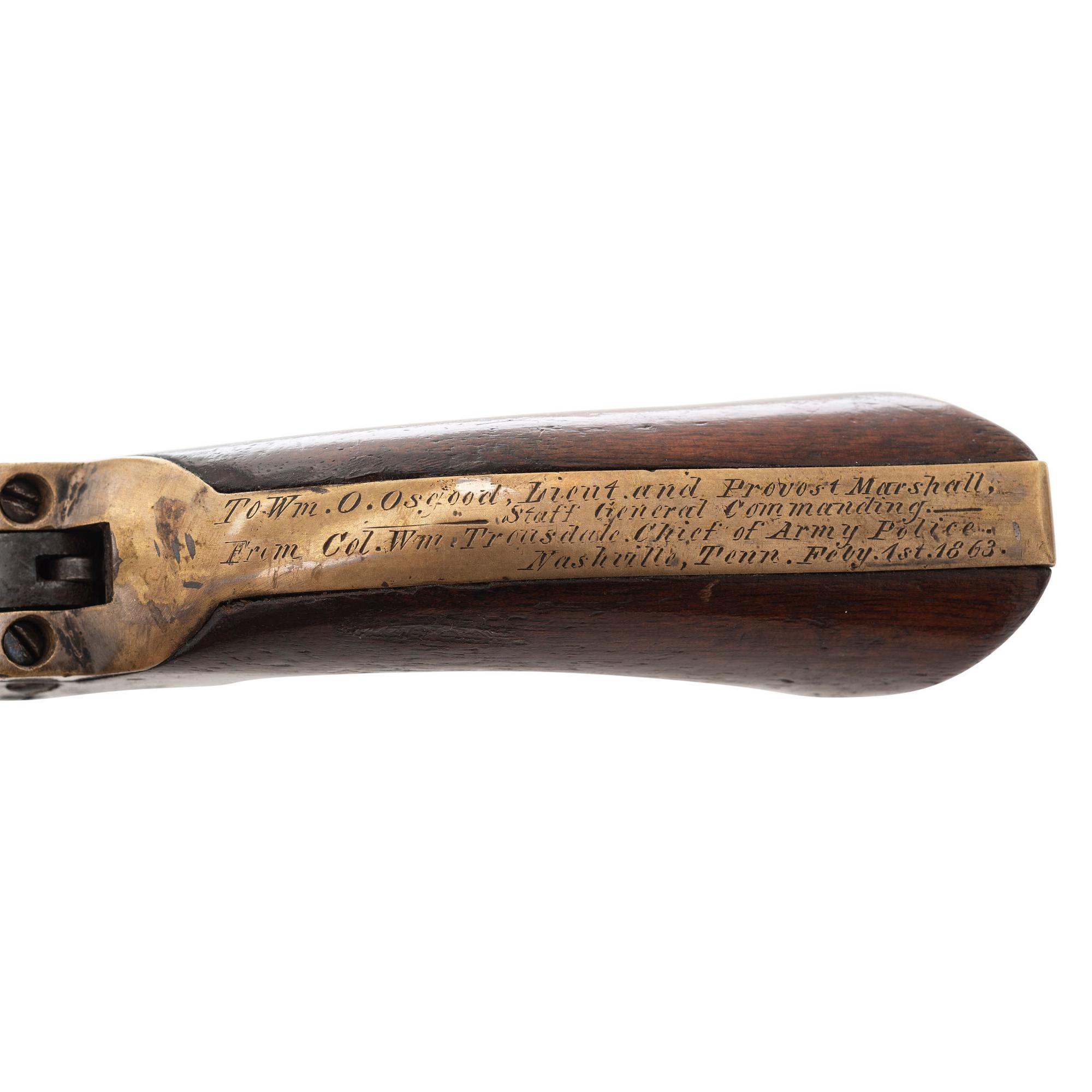 Cased Colt 1849 Pocket Model Presented to Provost Marshall William Osgood by William Truesdail, Chief of Police of the Army of the Cumberland