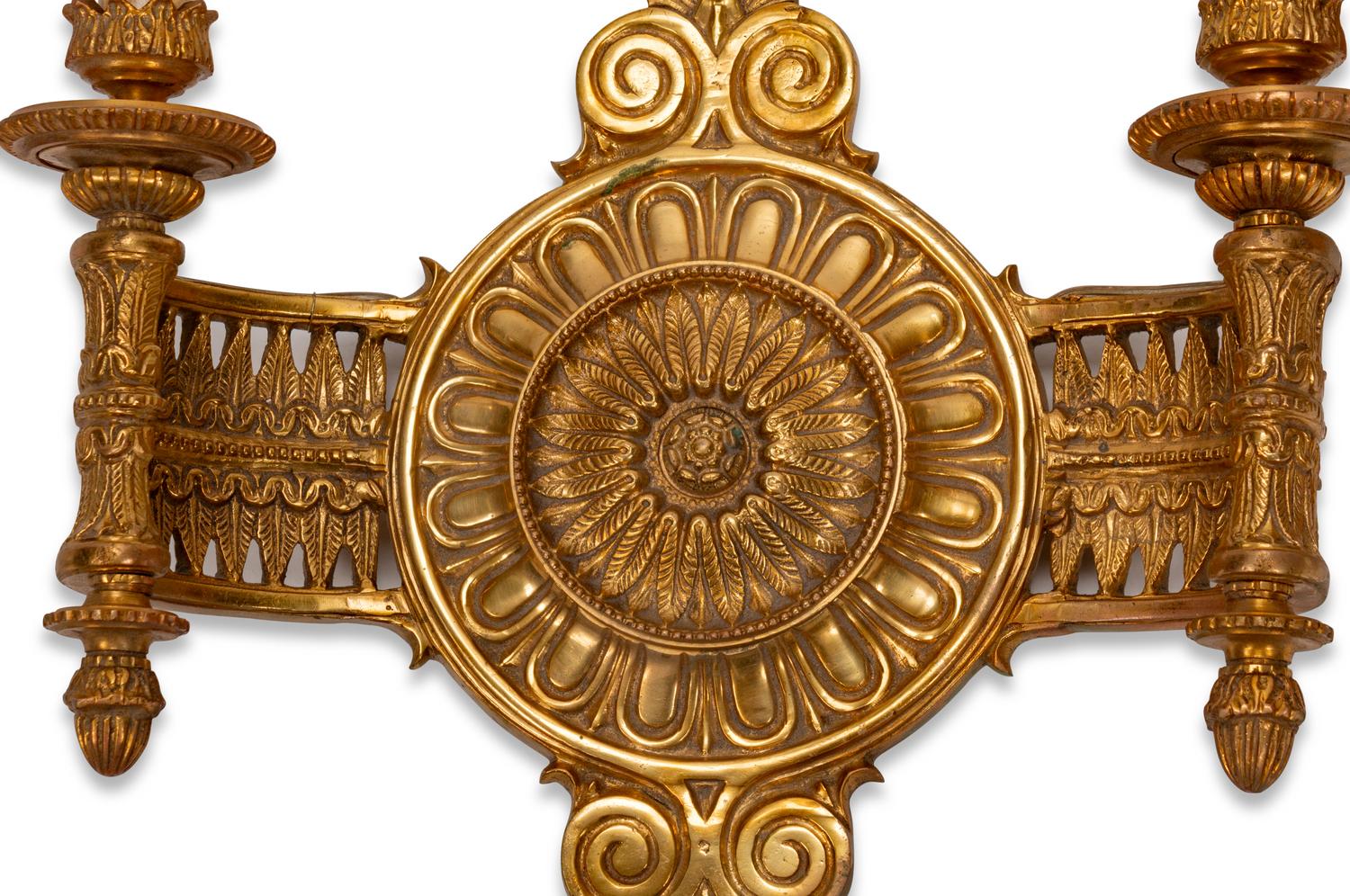 A Pair of Empire Style Gilt-Bronze Two-Light Sconces