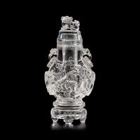 A Chinese Rock Crystal Vase, Cover, and Stand, 19th Century 清晚期 水晶雕螭龍雙耳瓶
