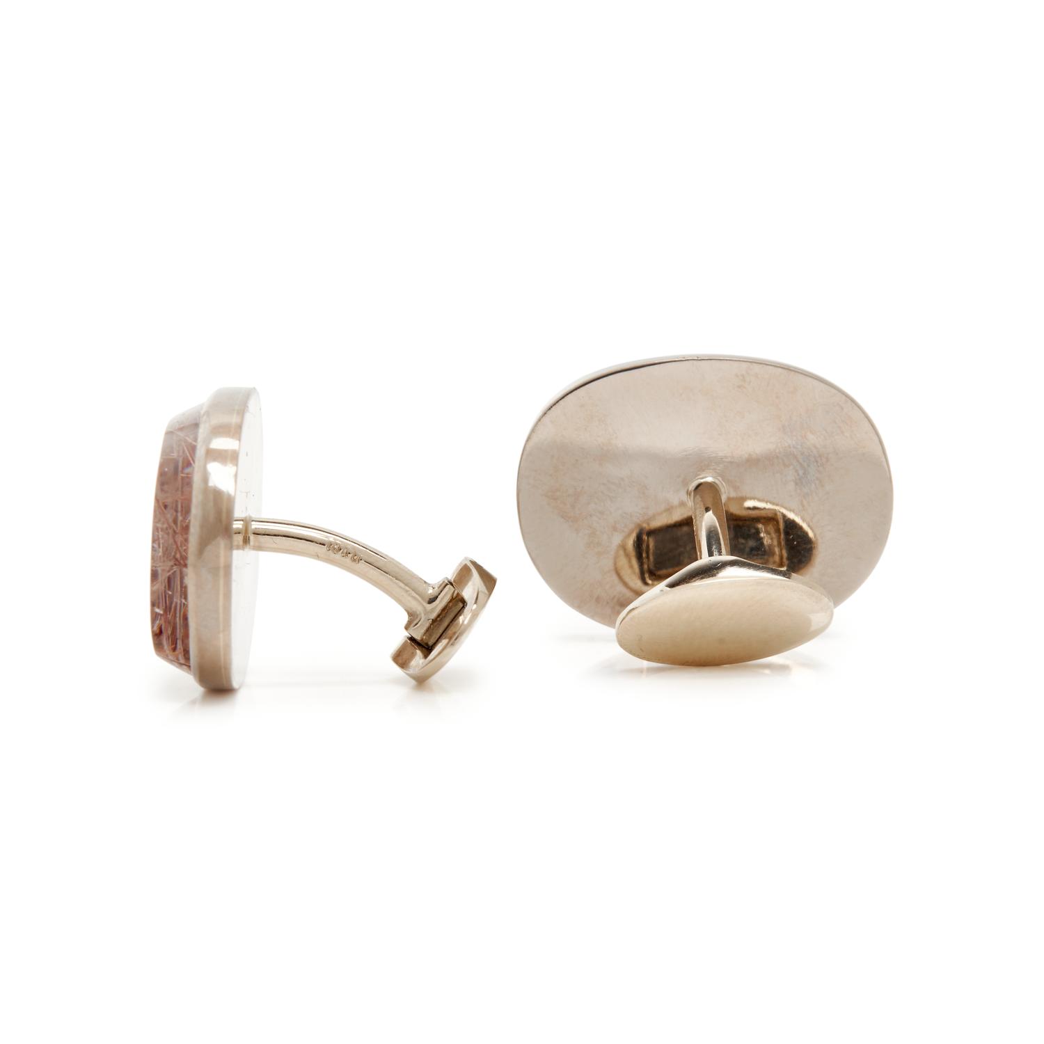 WHITE GOLD AND RUTILATED QUARTZ CUFFLINKS