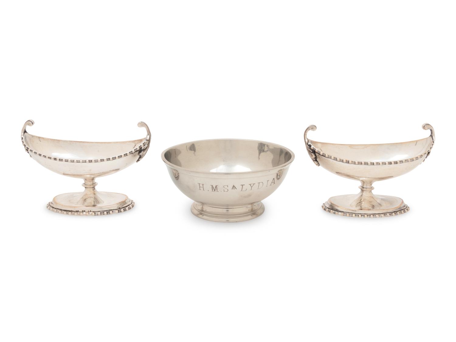 A Group of Three Silvered-Metal Table Articles