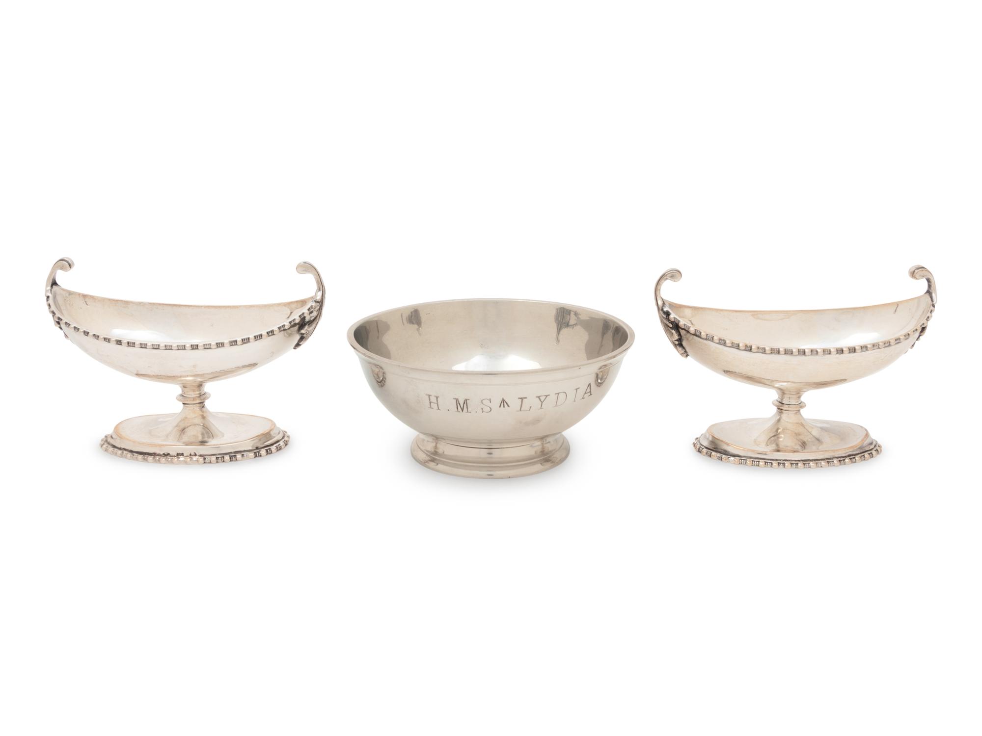 A Group of Three Silvered-Metal Table Articles