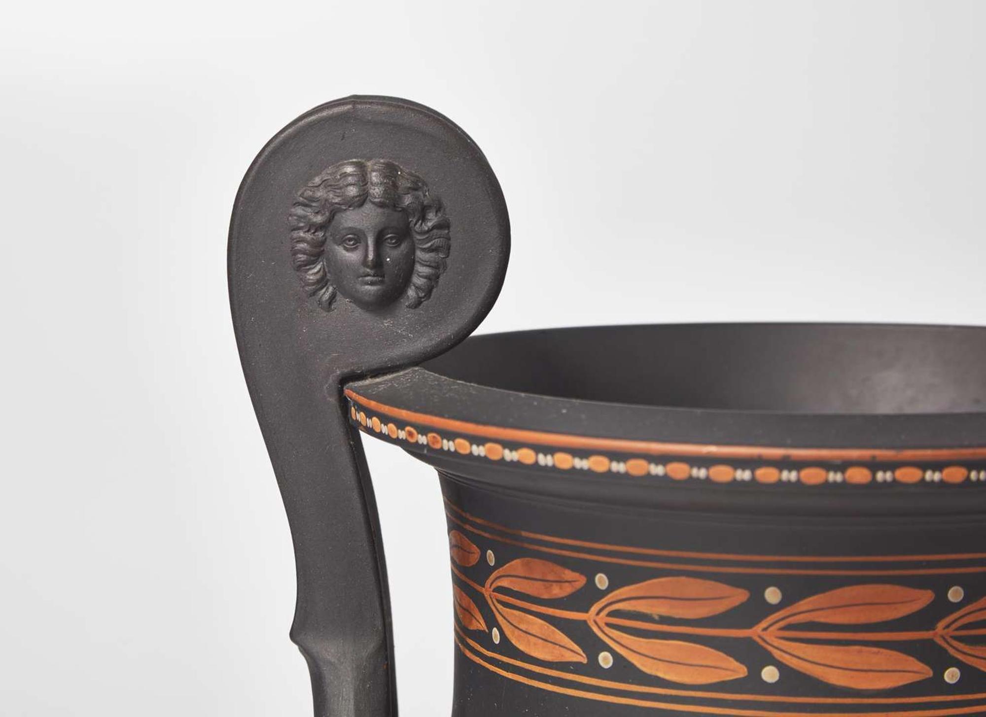 A Wedgwood Black Basalt Encaustic Decorated Handled Vase, UK, circa 1800