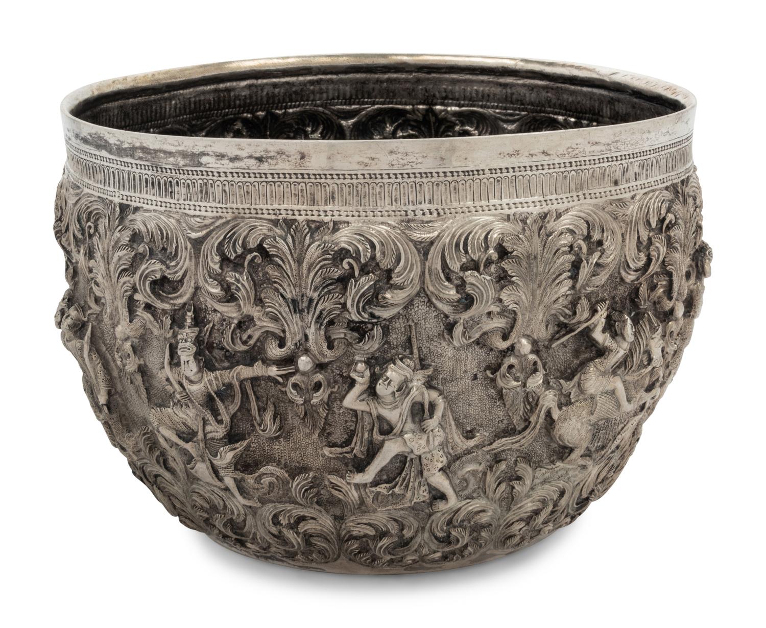 A Burmese Silver Repoussé Thabeik Bowl