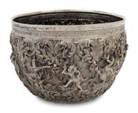 A Burmese Silver Repoussé Thabeik Bowl