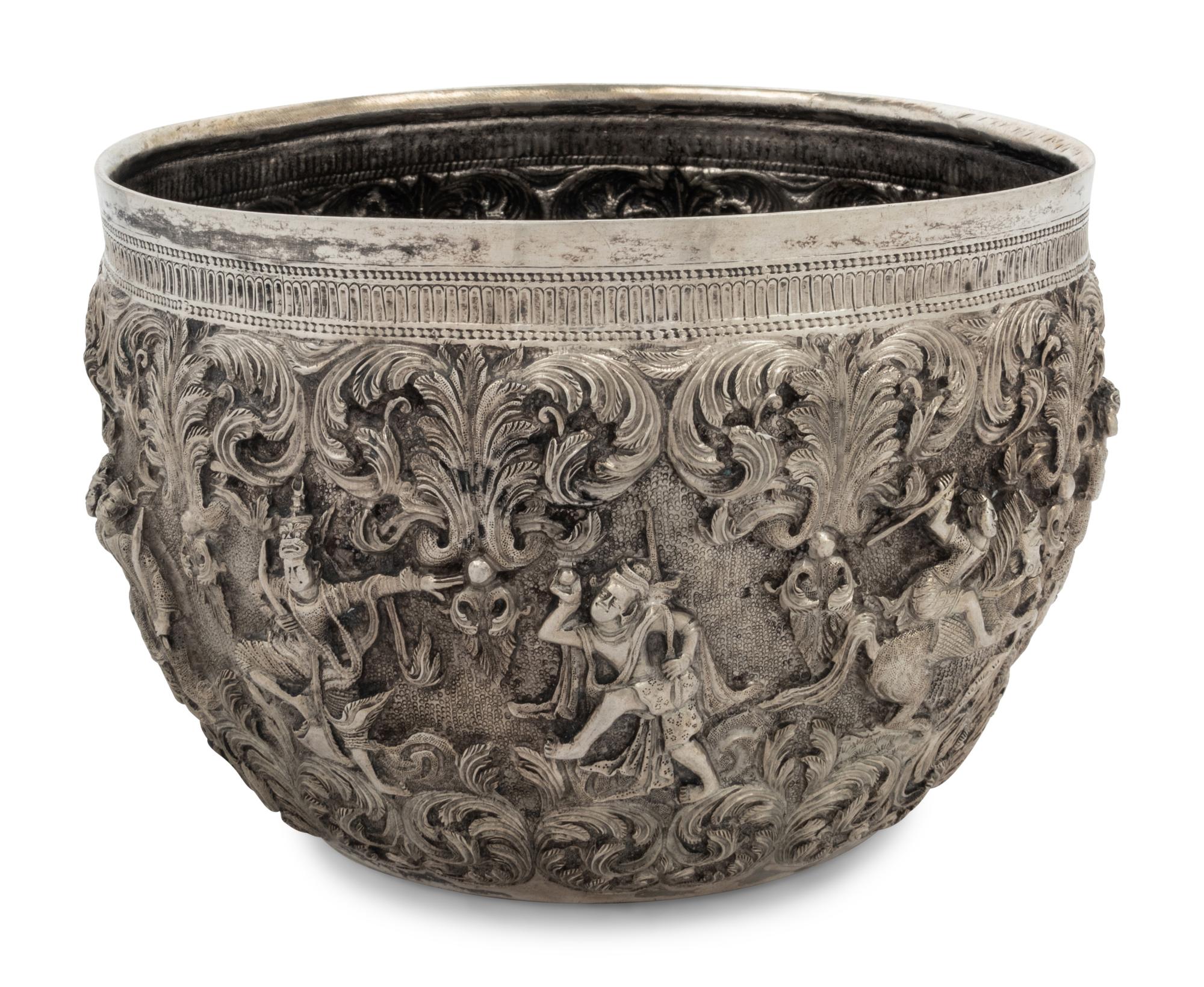 A Burmese Silver Repoussé Thabeik Bowl