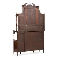An Aesthetic Movement Mirrored and Inlaid Walnut Step-Back Cabinet