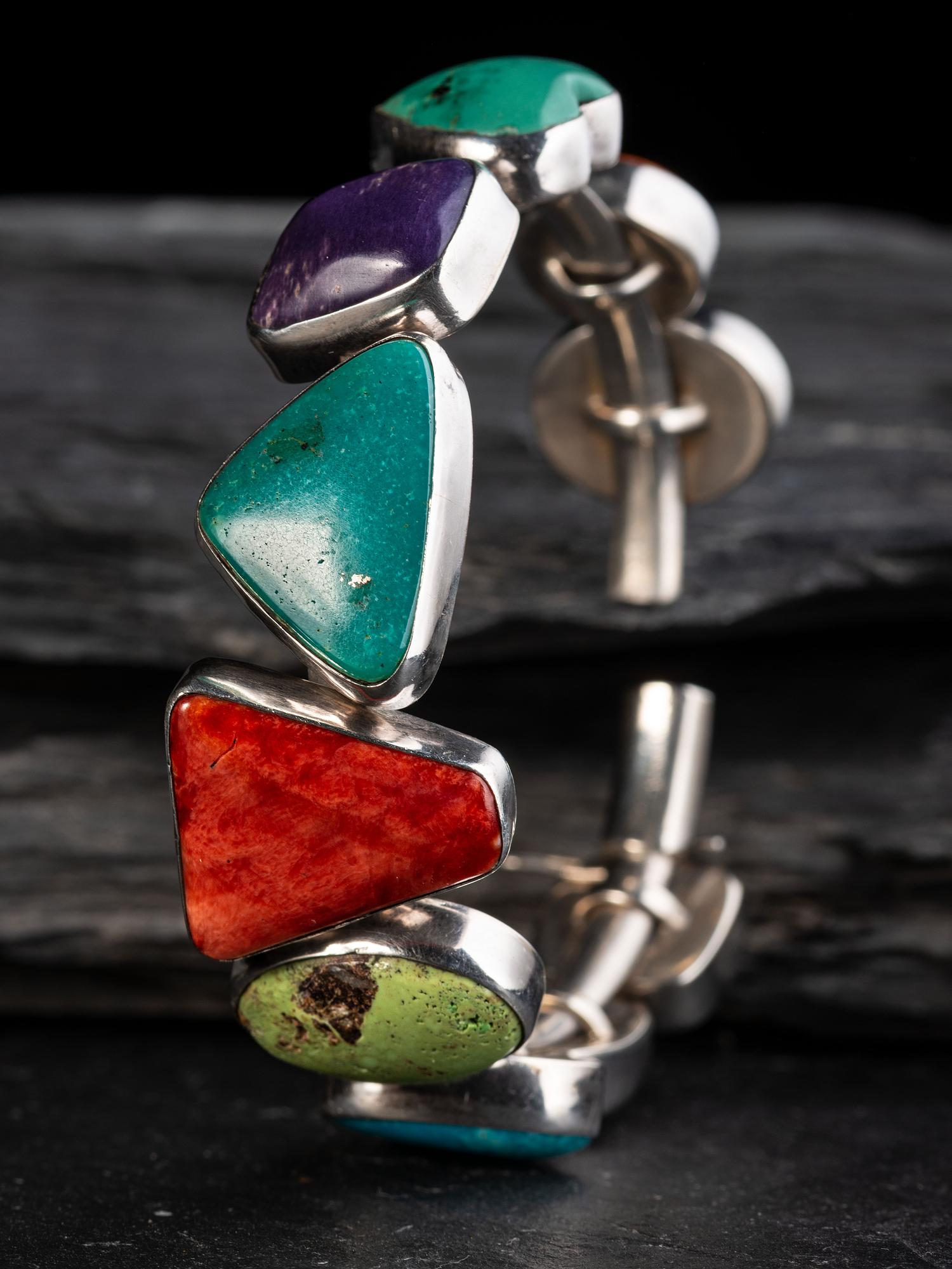 Sterling Silver Bangle Bracelet, with Inlay