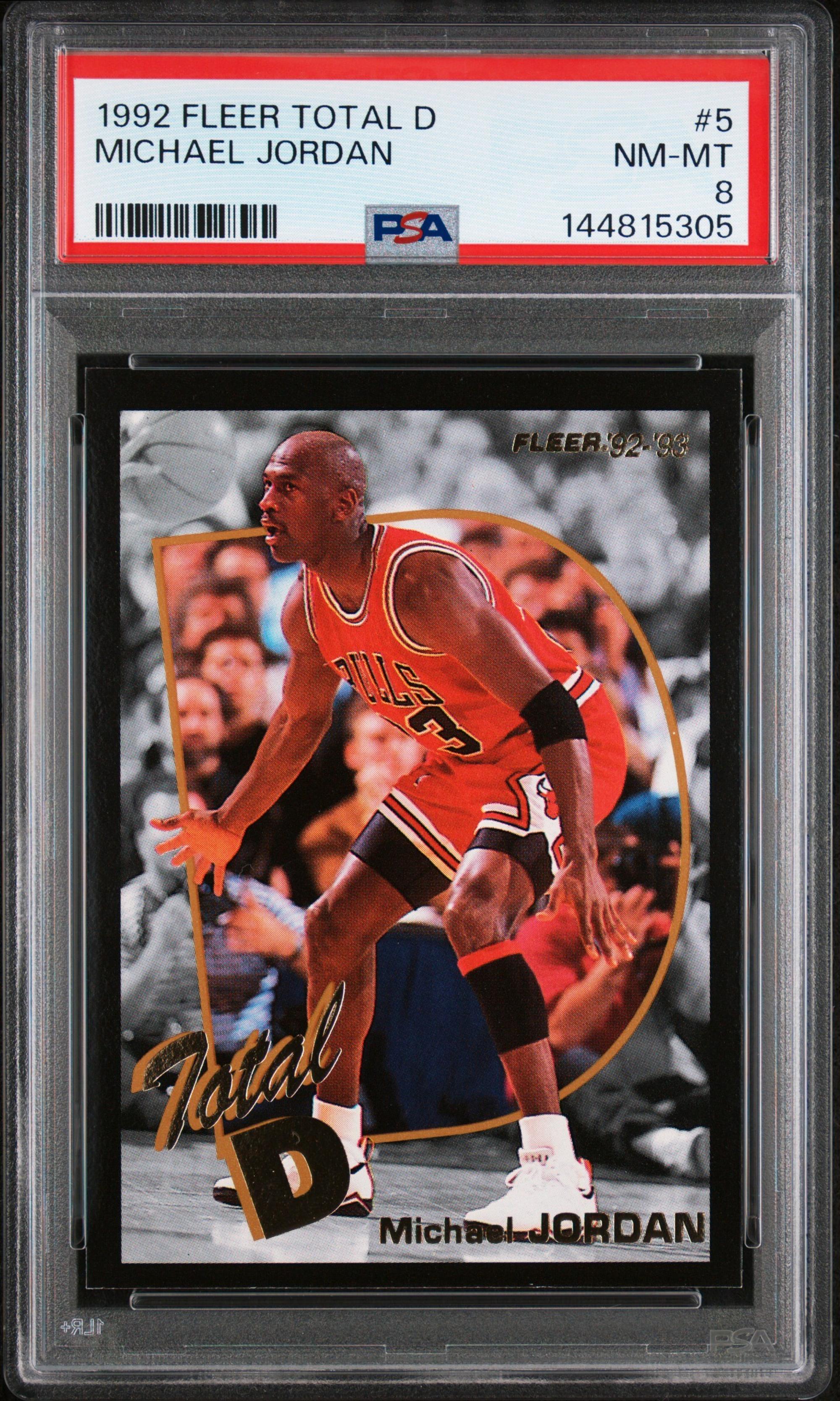 A 1992-93 Fleer Michael Jordan Total D Basketball Card No. 5 (PSA 8 NM-MT)