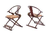 A Pair of Chinese Hardwood Horseshoe-Back Folding Chairs, Jiaoyi