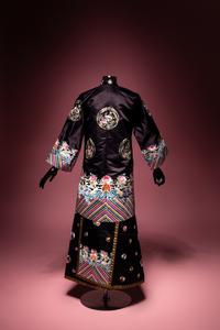 A Set of Aubergine Satin Ground Embroidered Silk Lady's Robe and Skirt