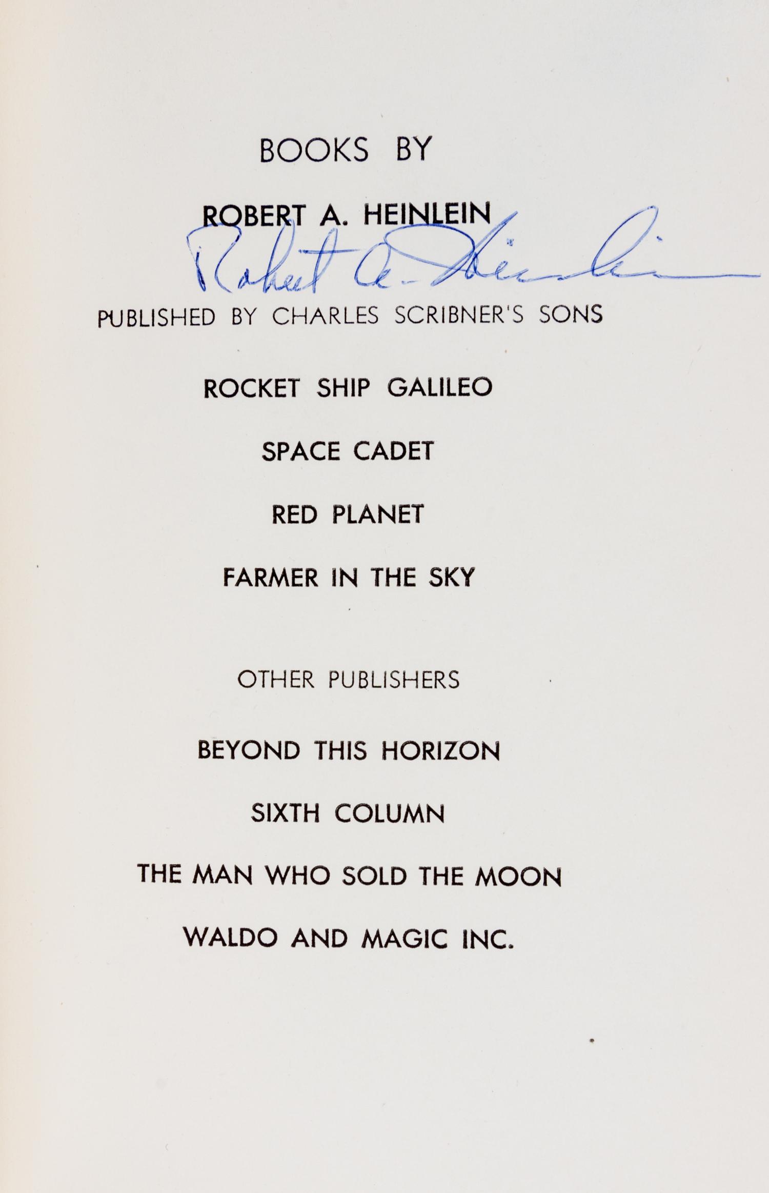 HEINLEIN, ROBERT A. Farmer in the Sky. New York, 1950. First edition, signed.