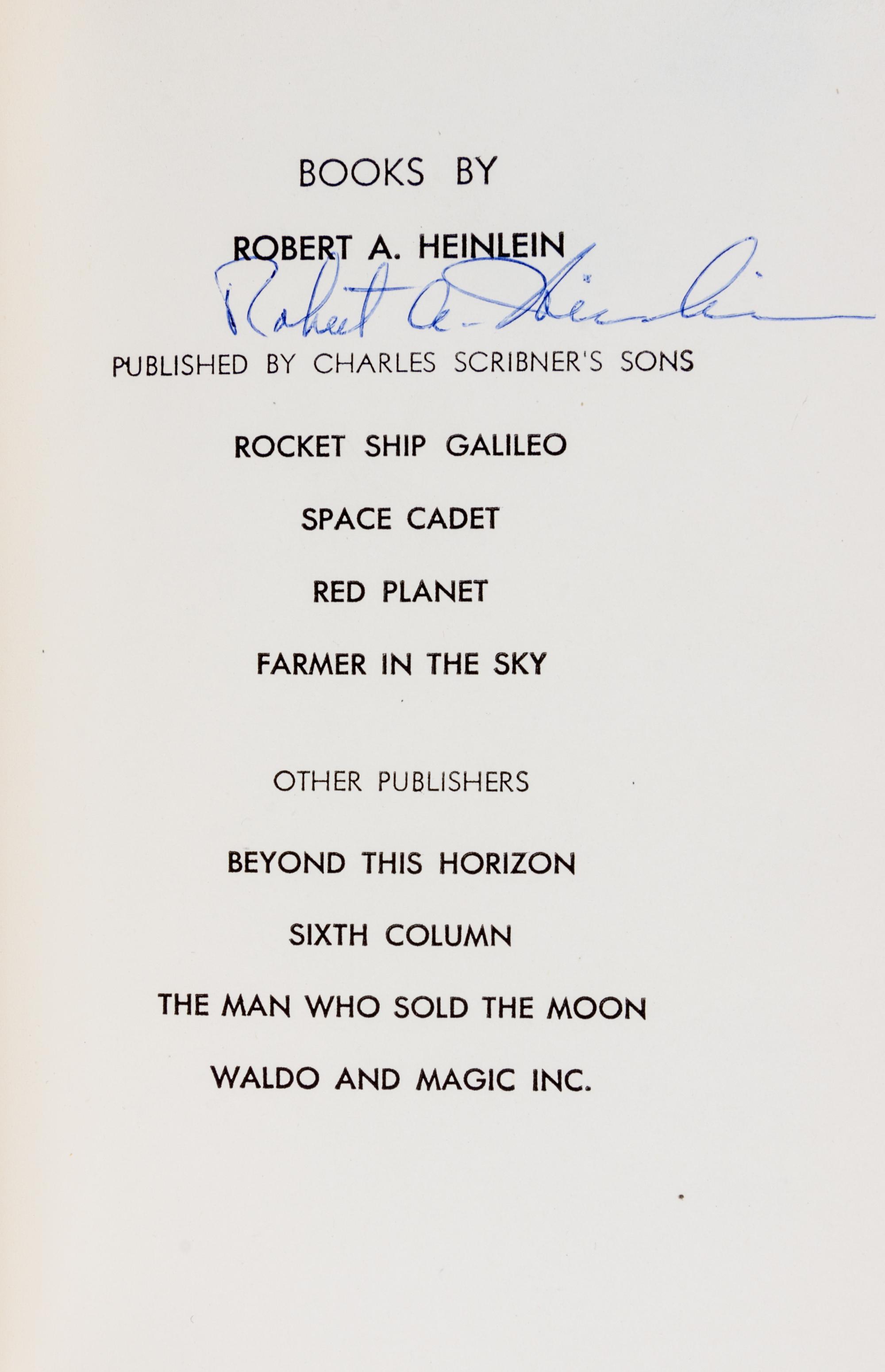 HEINLEIN, ROBERT A. Farmer in the Sky. New York, 1950. First edition, signed.
