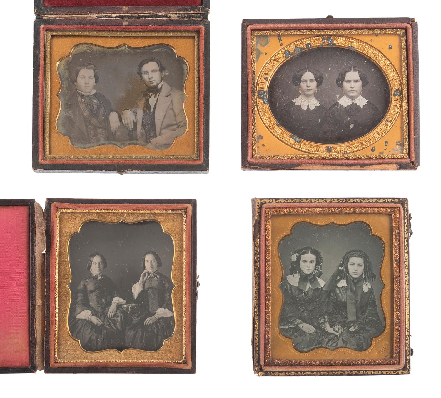 [EARLY PHOTOGRAPHY]. 14 sixth plate daguerreotypes featuring pairs and trios of sitters.