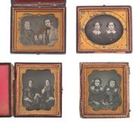 [EARLY PHOTOGRAPHY]. 14 sixth plate daguerreotypes featuring pairs and trios of sitters.