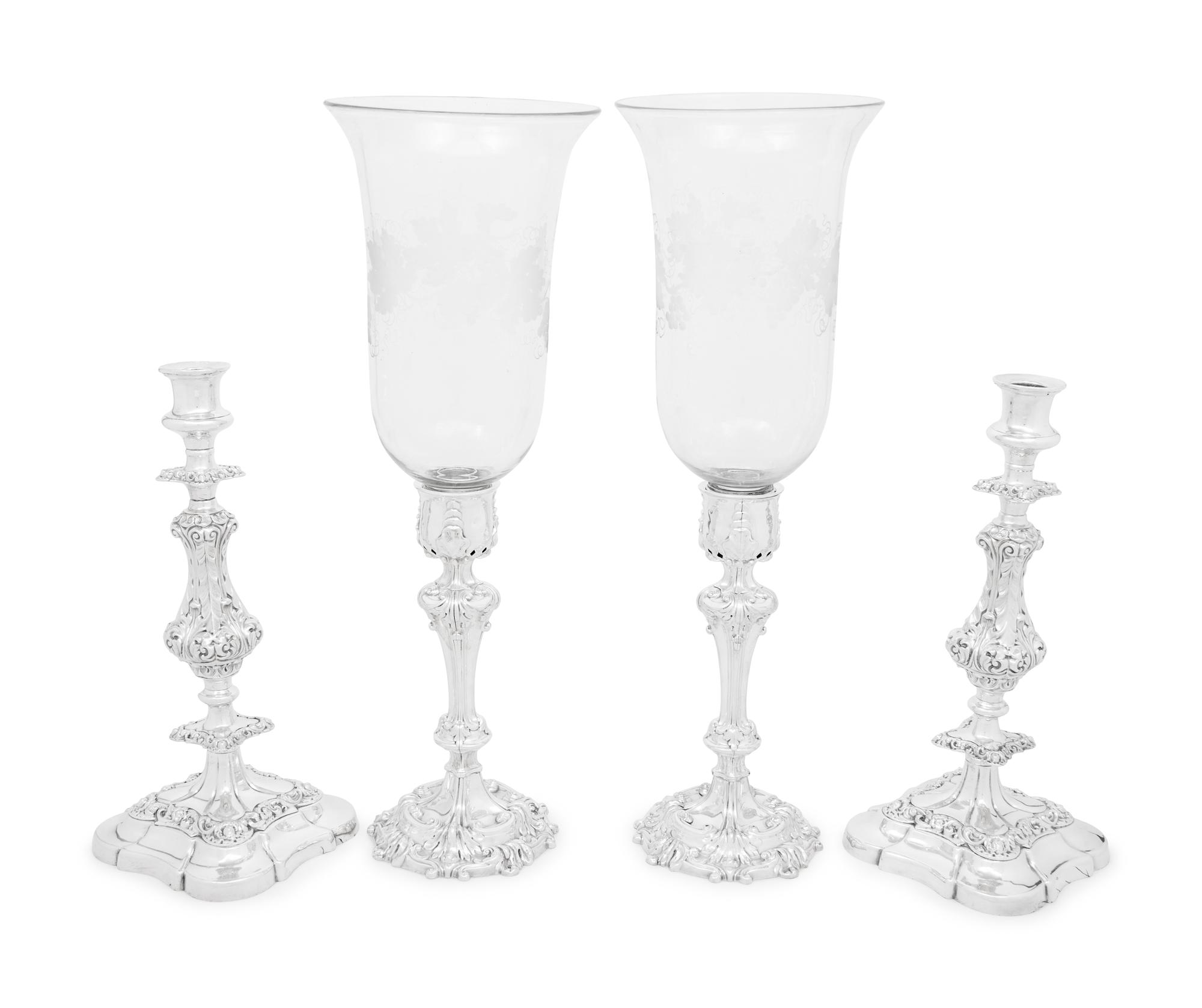 Two Pairs of Silver-Plate Candlesticks