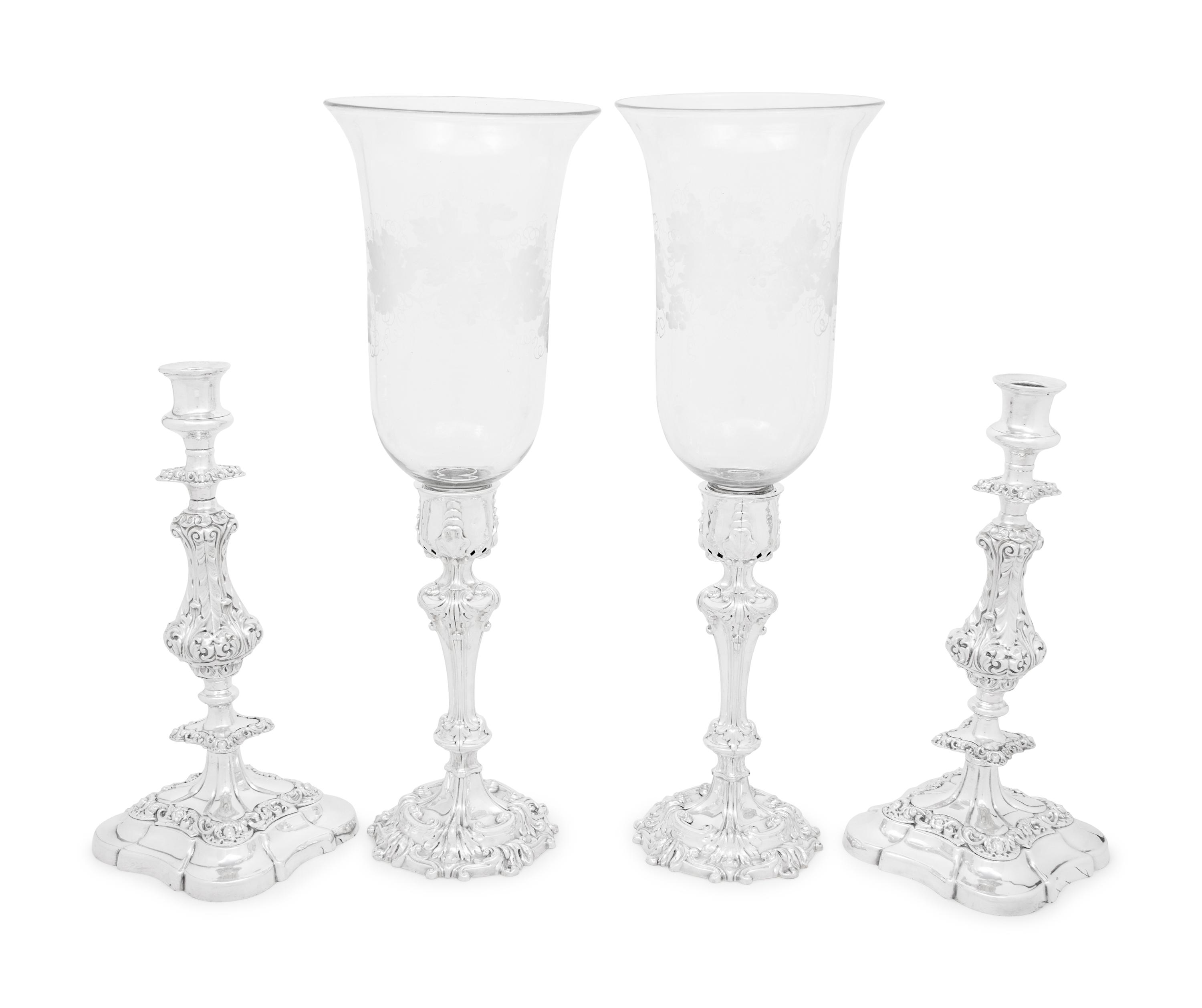 Two Pairs of Silver-Plate Candlesticks