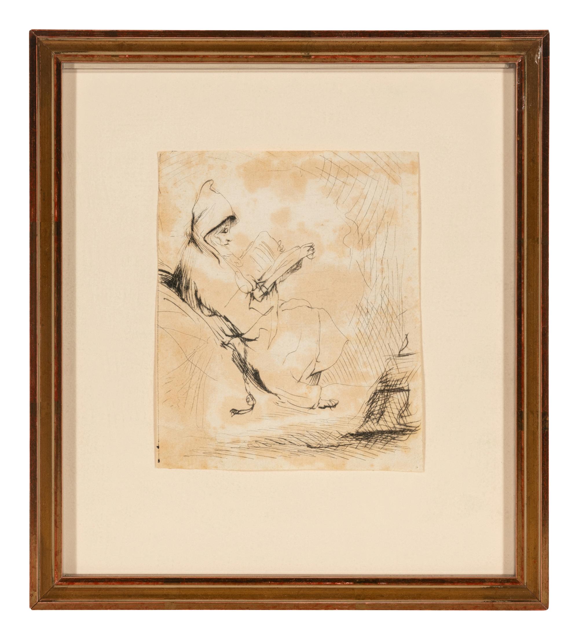Seated, Hooded Man Reading
