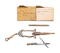 A Collection of Silver Chatelaine Articles, Needlework Scissors and Other Tools