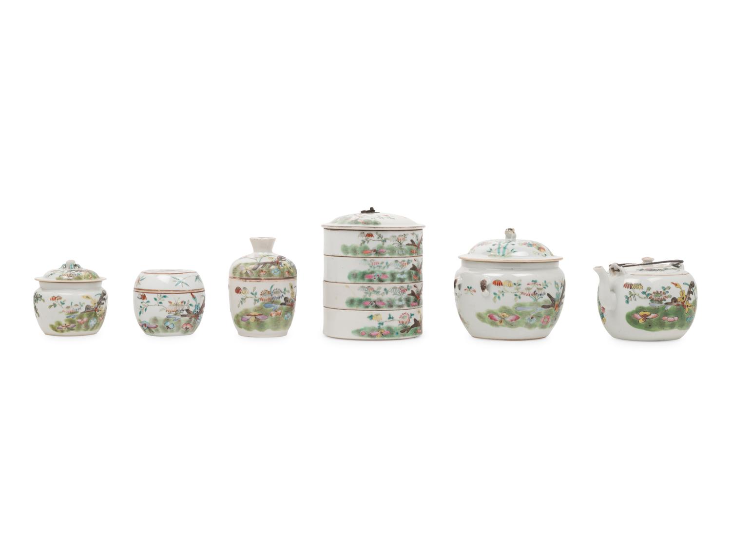 Six Chinese Famille Rose Porcelain Wares
