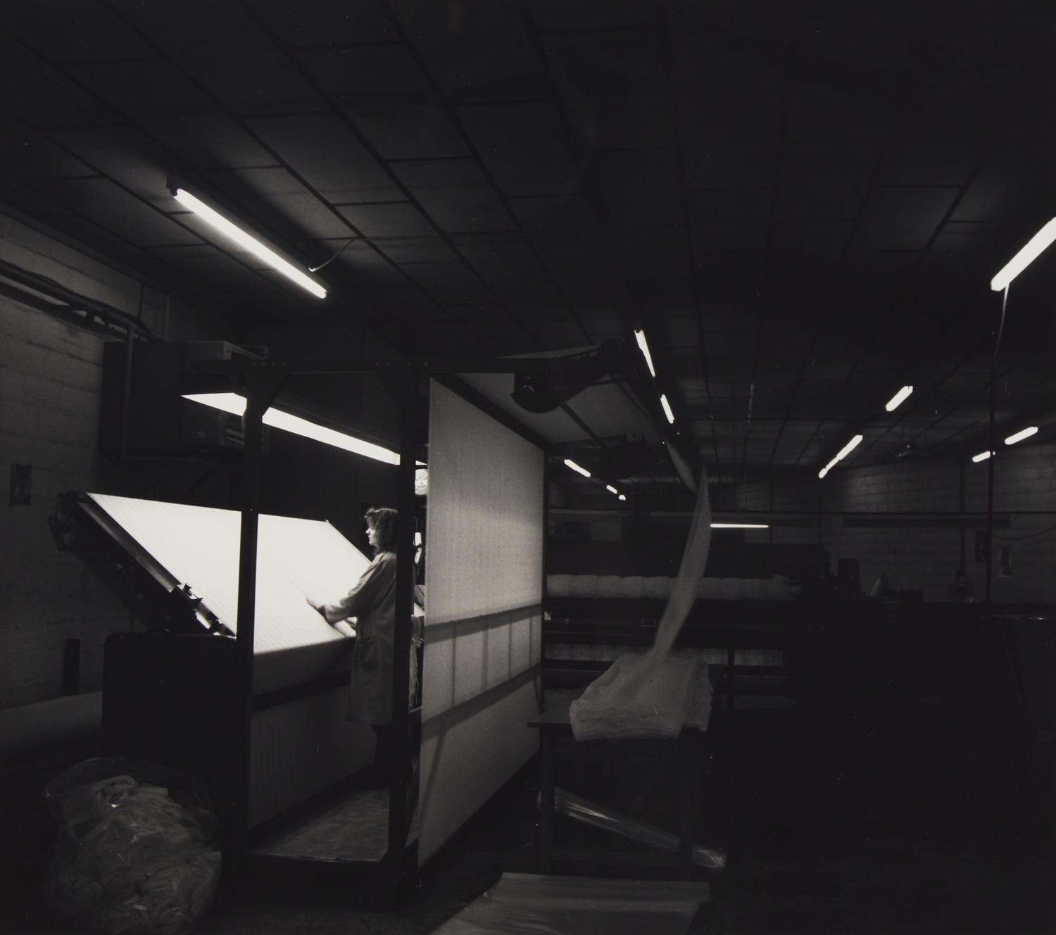 Finishing Room , Jacquartronic Bobbin Array #2, and Quality Control (a group of 3 works), 1993
