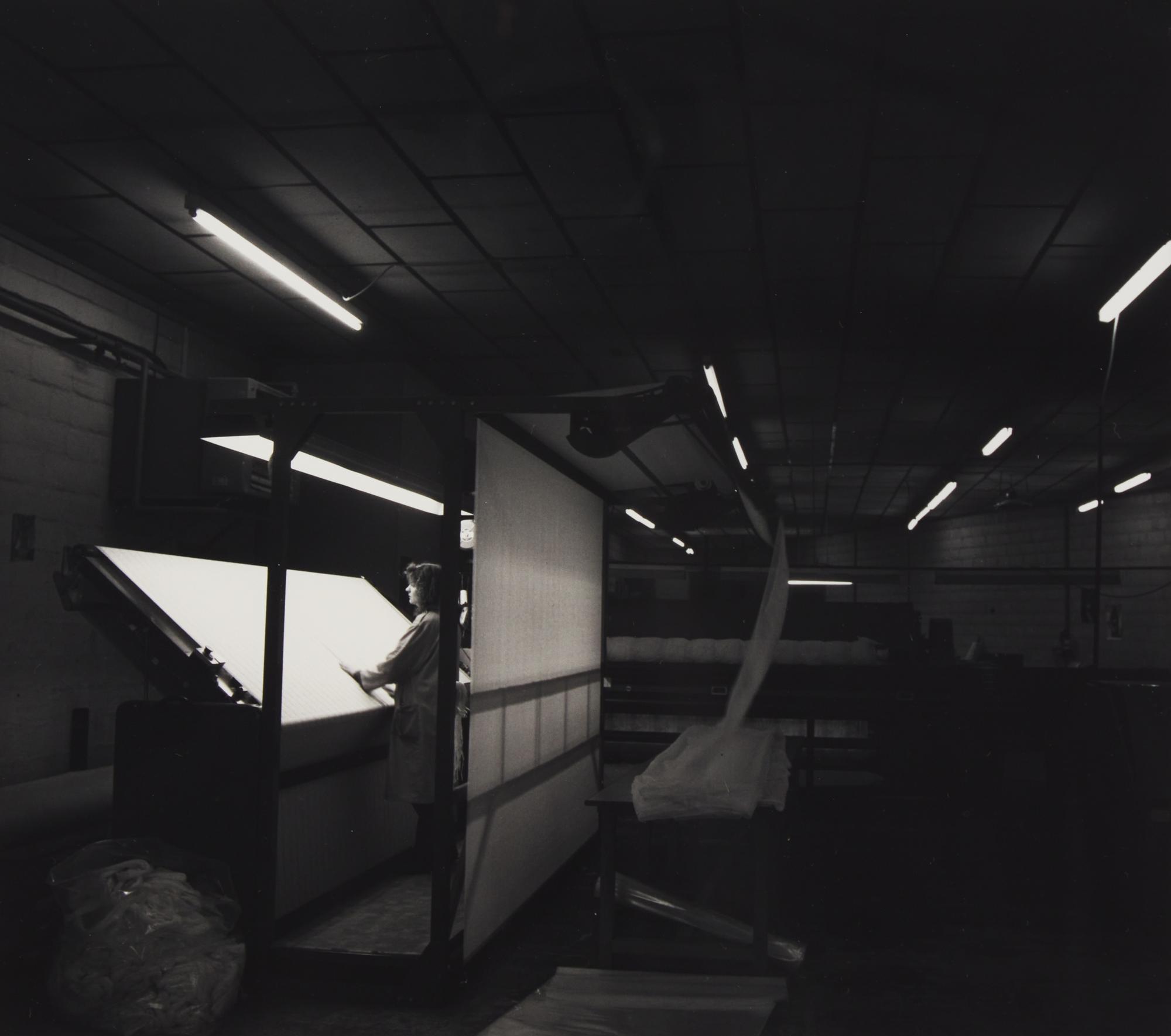 Finishing Room , Jacquartronic Bobbin Array #2, and Quality Control (a group of 3 works), 1993