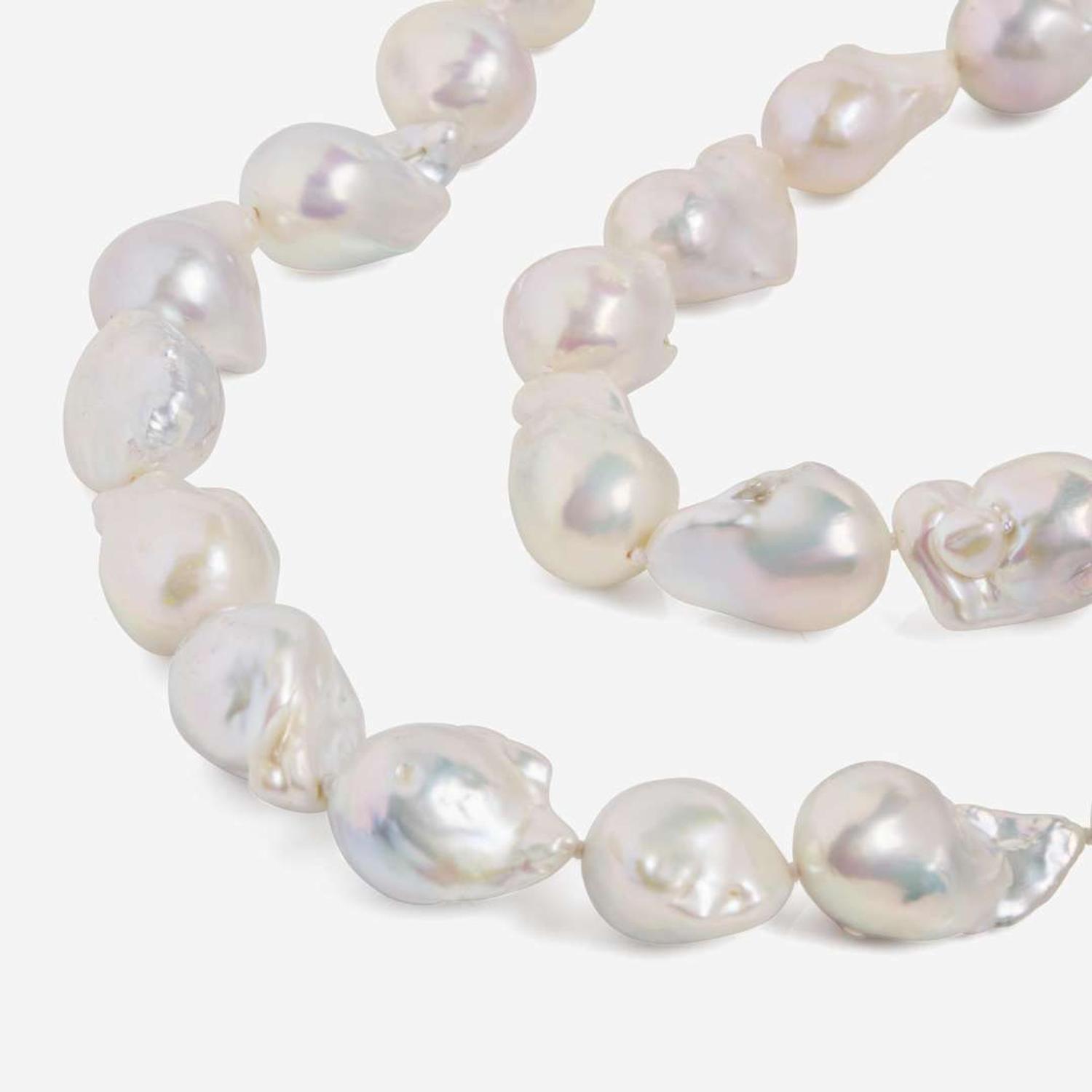 A Pair of Matching 14K White Gold and Baroque Pearl Necklaces