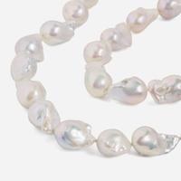 A Pair of Matching 14K White Gold and Baroque Pearl Necklaces