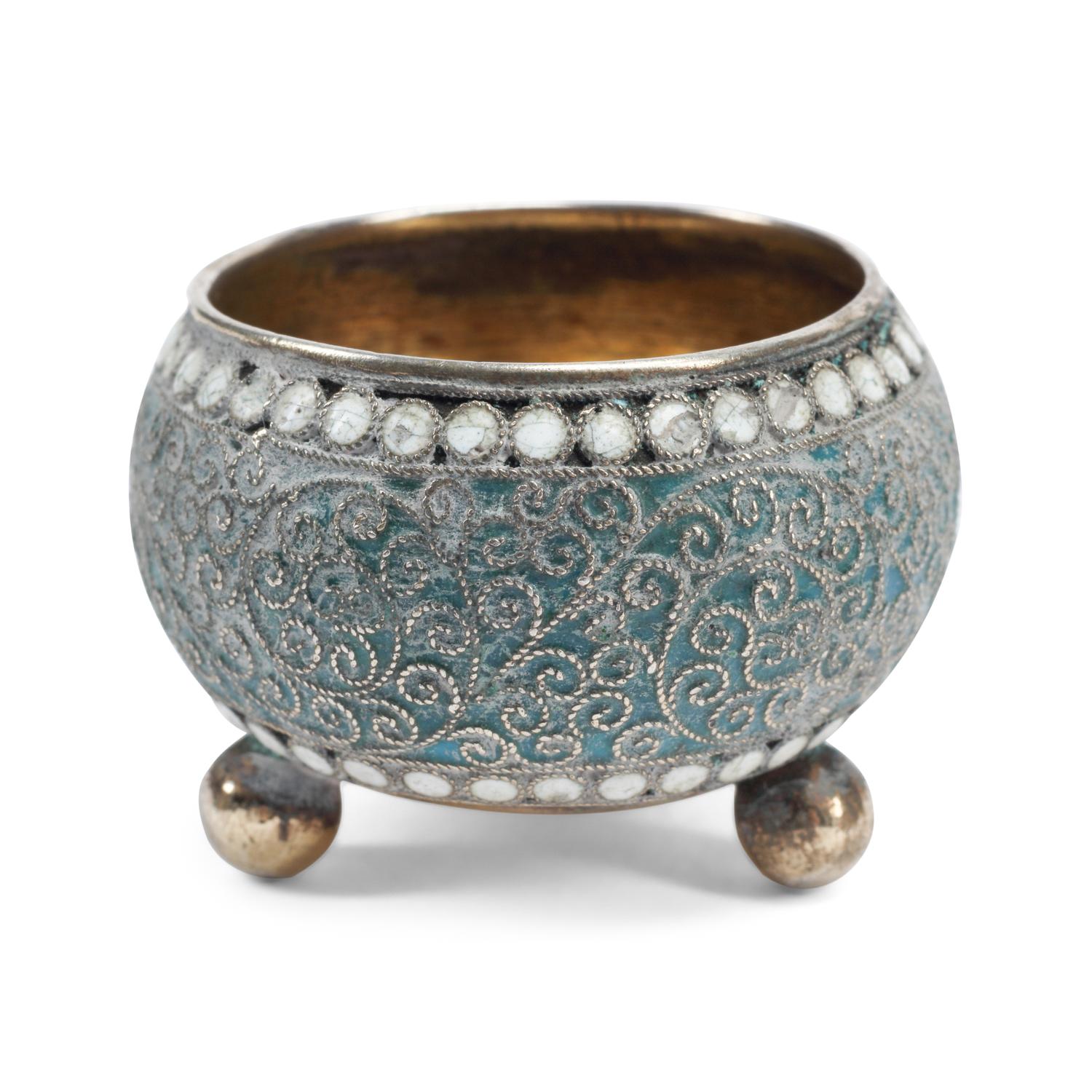 A Set of Six Russian Silver and Enamel Salts