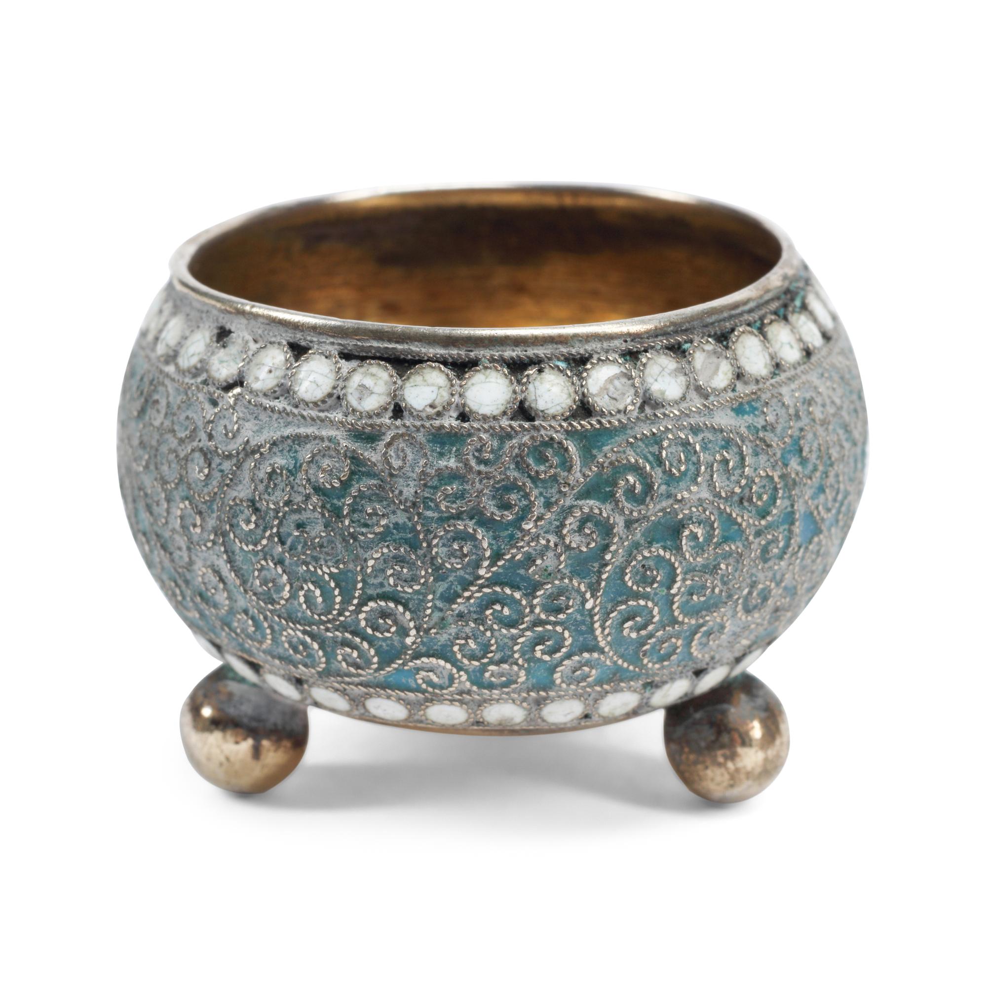 A Set of Six Russian Silver and Enamel Salts