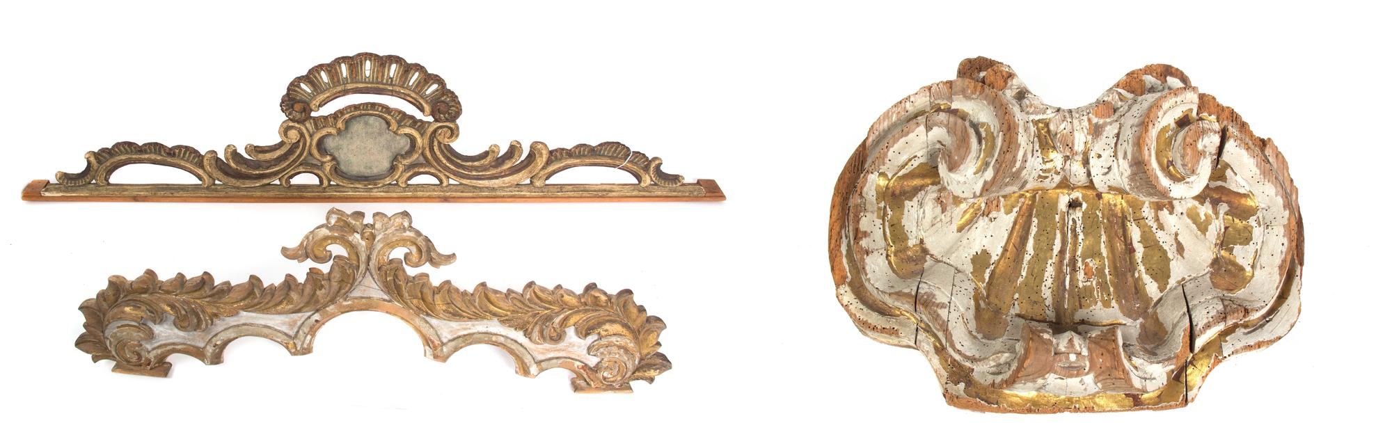 Three Continental Parcel Gilt Cornice Fragments — 19TH CENTURY