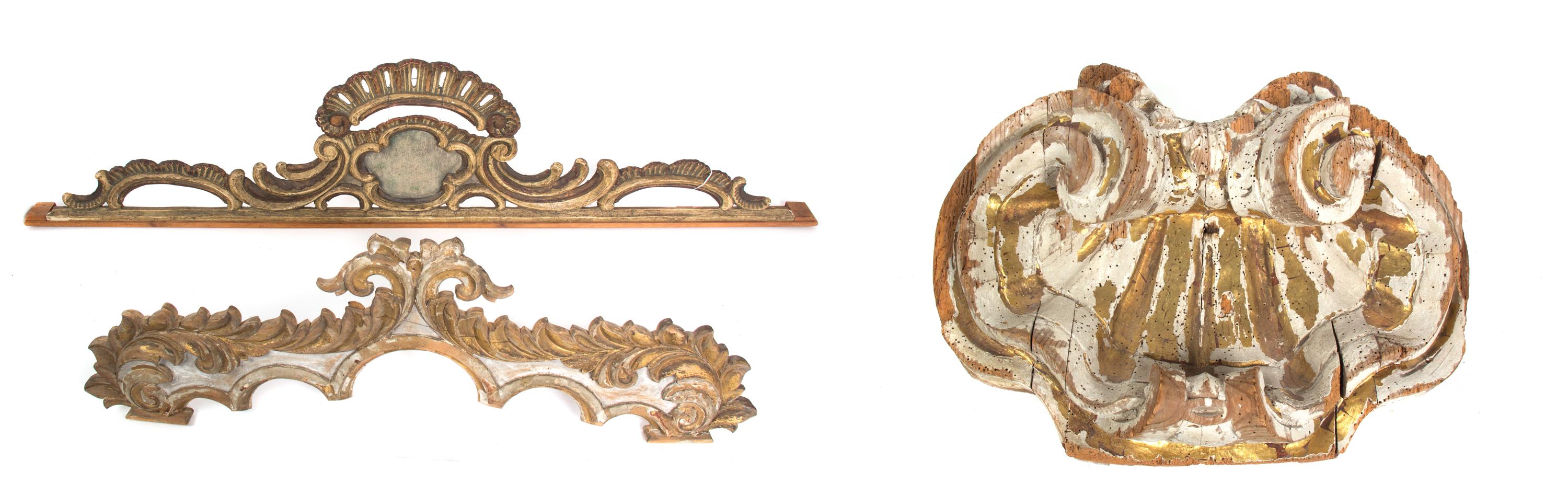 Three Continental Parcel Gilt Cornice Fragments — 19TH CENTURY