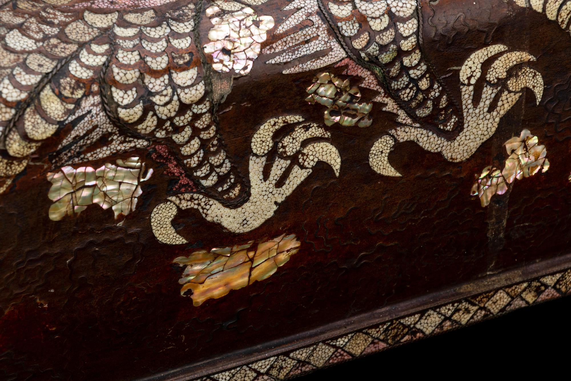 A Large and Fine Korean Mother-of-Pearl and Shagreen Inlaid Lacquered Box and Cover
