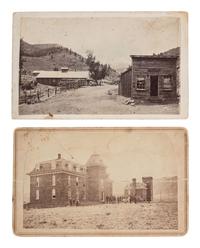 [COLORADO]. CHAMBERLAIN, W.G., photographer. A group of 2 CDVs incl. views of the Colorado School of Mines, Golden, and Mammoth Swimming Bath, Idaho Springs. Denver, CO: ca 1860s.