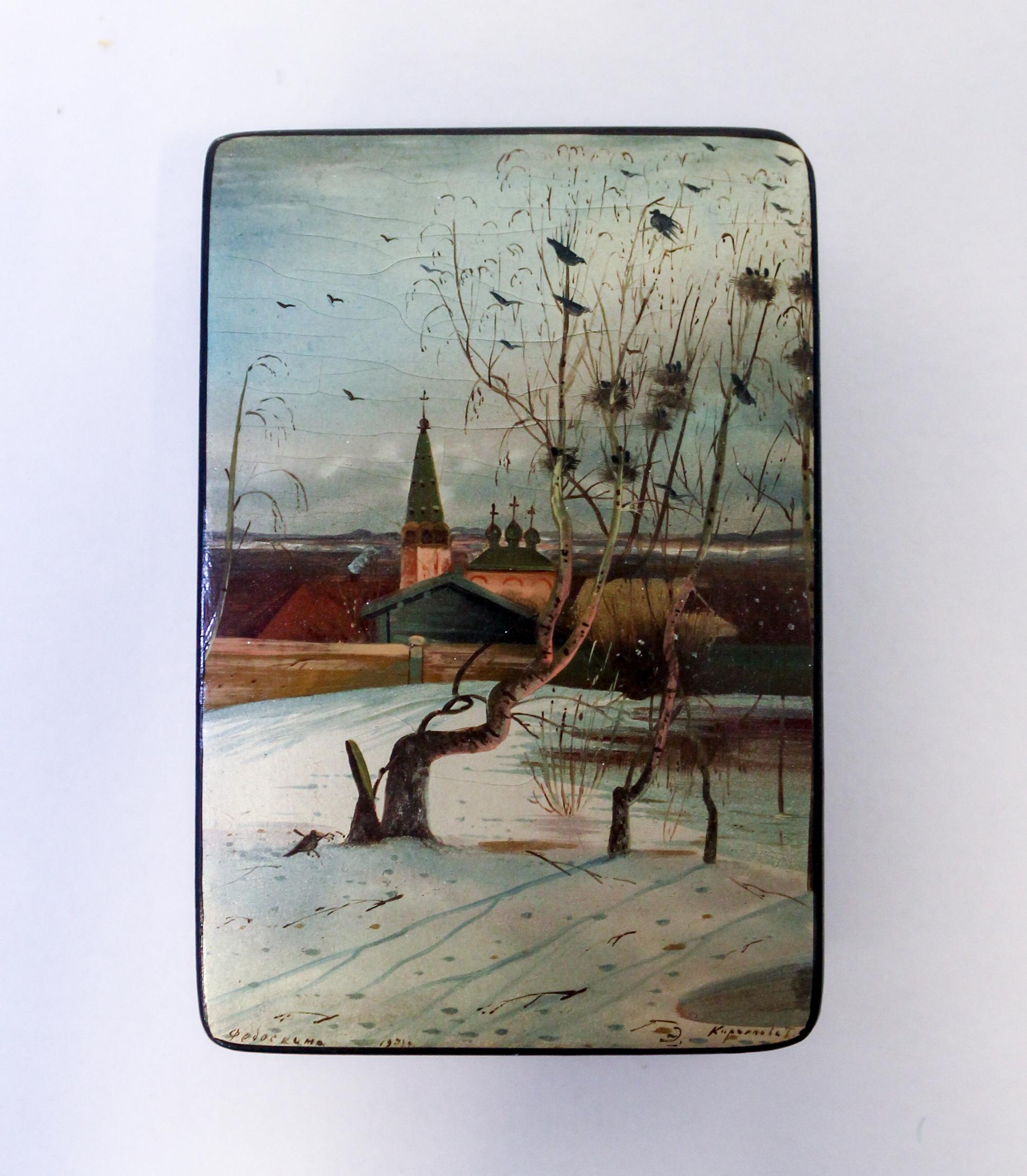 A Russian Lacquer Box Width 5 1/4 inches.