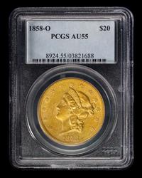 A United States 1858-O Liberty Head $20 Gold Coin