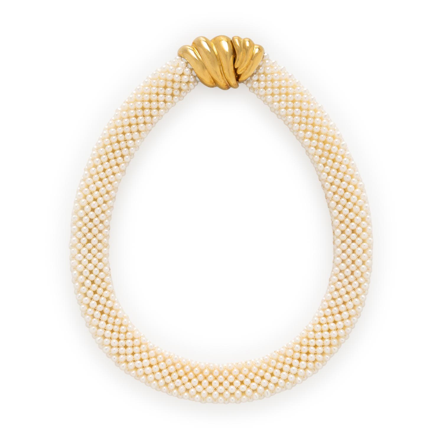 Yellow Gold and Seed Pearl Necklace